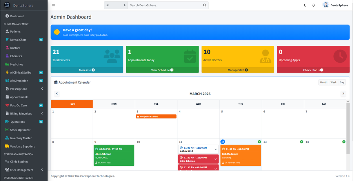 DentaSphere AI-powered dental clinic SaaS dashboard